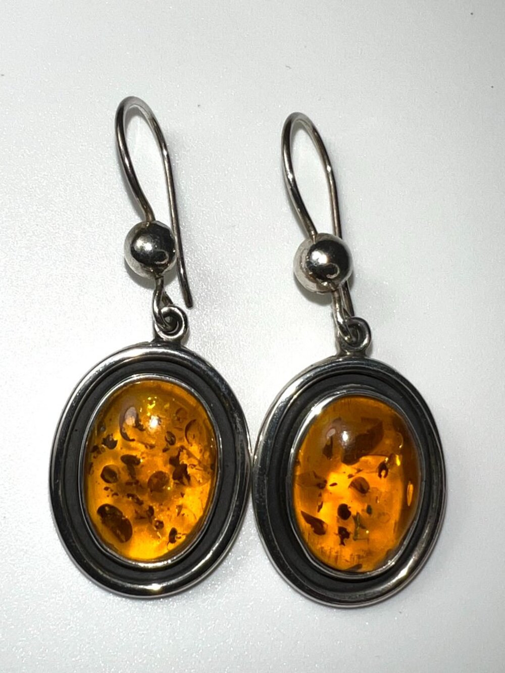Genuine Baltic Amber Earrings • 925 Sterling Silver • Cognac Honey Dangle Drop